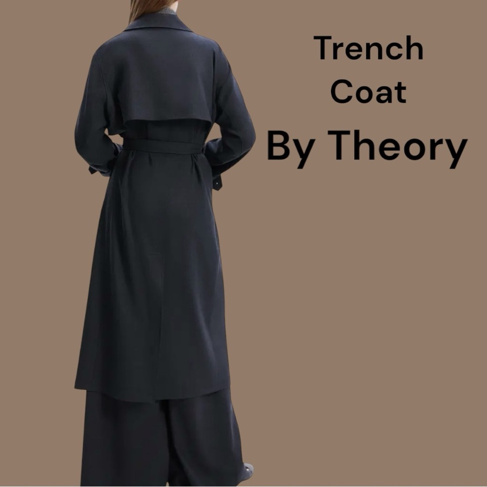 Black Trench Coat | Sz Large | By THEORY 
Midnight Black | Wool Blend | Maxi